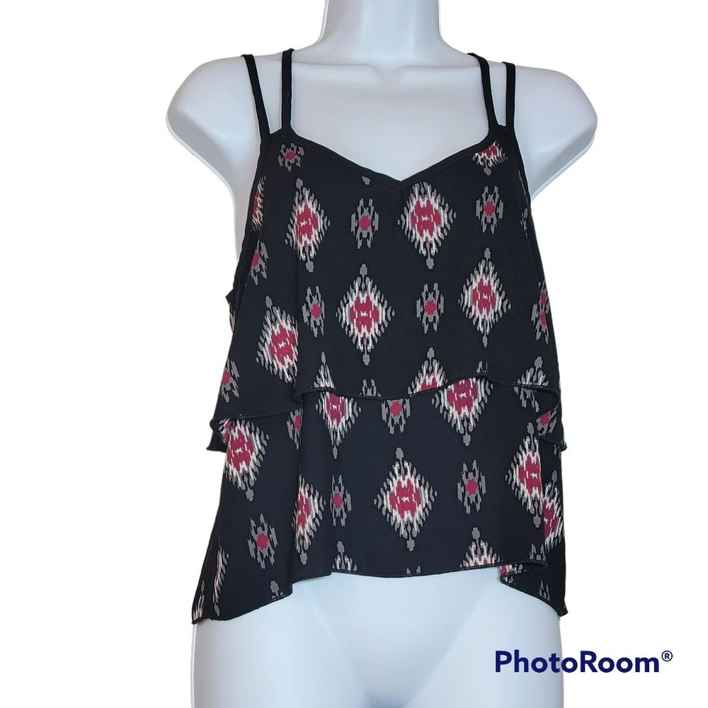 Abound Women's Small Black with Southwest Print Tiered and Strappy Camisole EUC